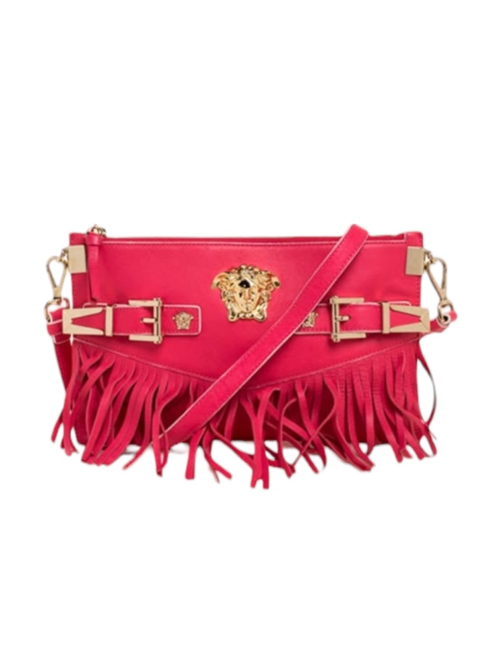 Versace Hot Pink Leather Fringed La Medusa Shoulder Bag Crossbody NWOT